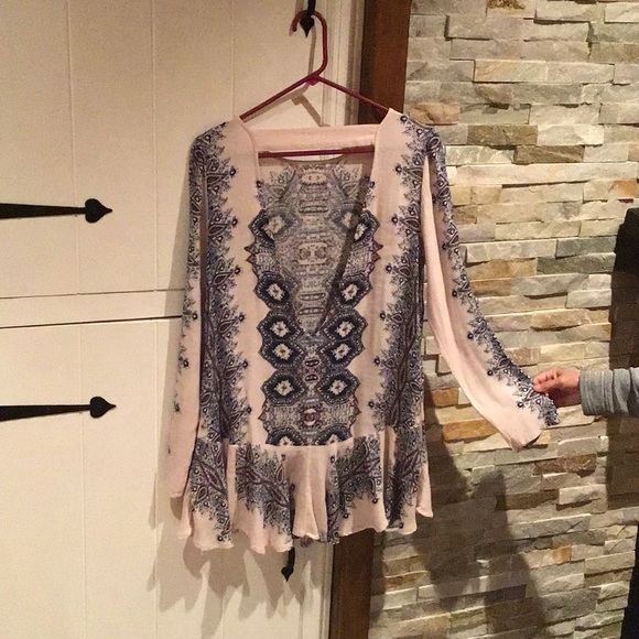 FREE PEOPLE “SMOOTH TALKER” PLUNGING BACK TUNIC/MINI DRESS - Picture 2 of 12